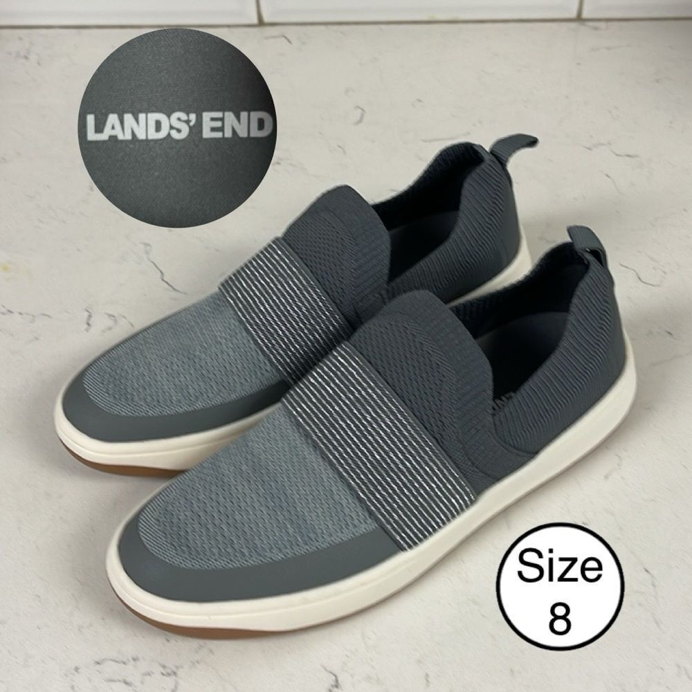 Lands End Shoes Women’s 8 Gray Active Sneakers Slip On Knit Casual Shoe 525228